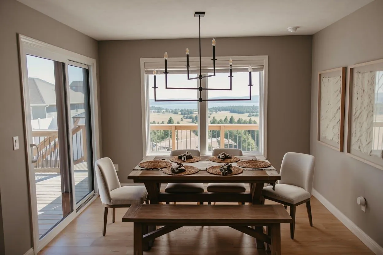 Dining room window and sliding door before window treatments