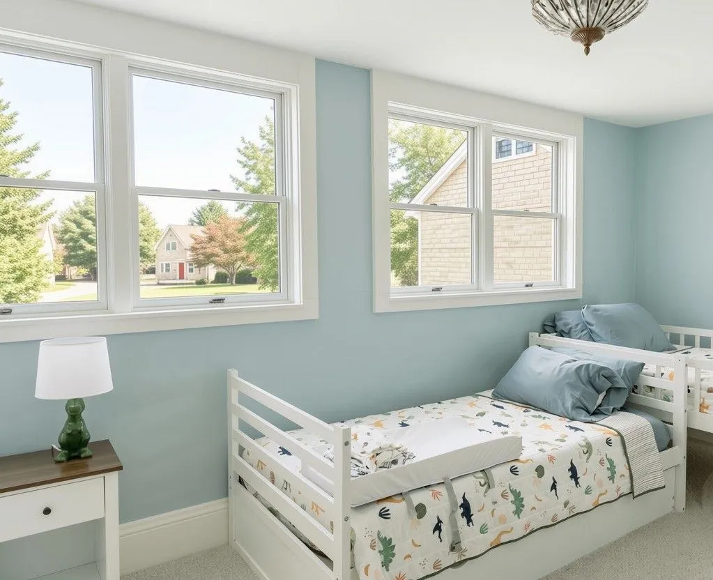 Kids' bedroom windows before window treatments