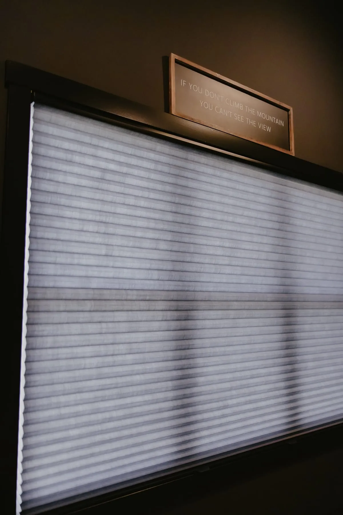 Light-filtering shade in a dark-walled room
