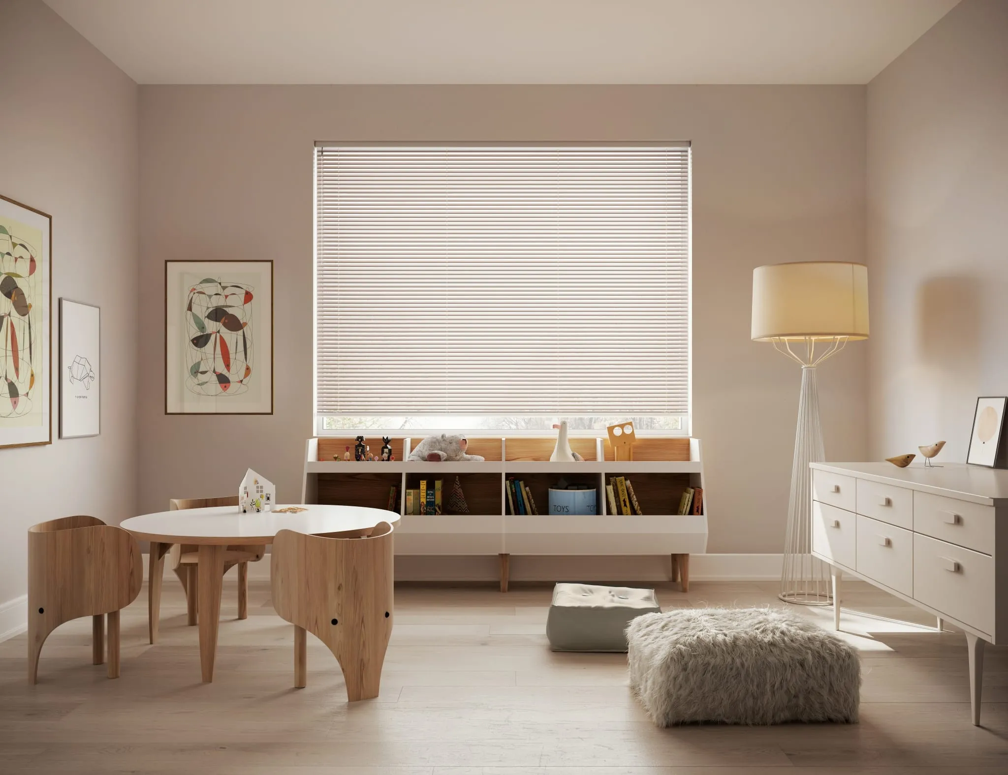 Metal blinds in a playroom