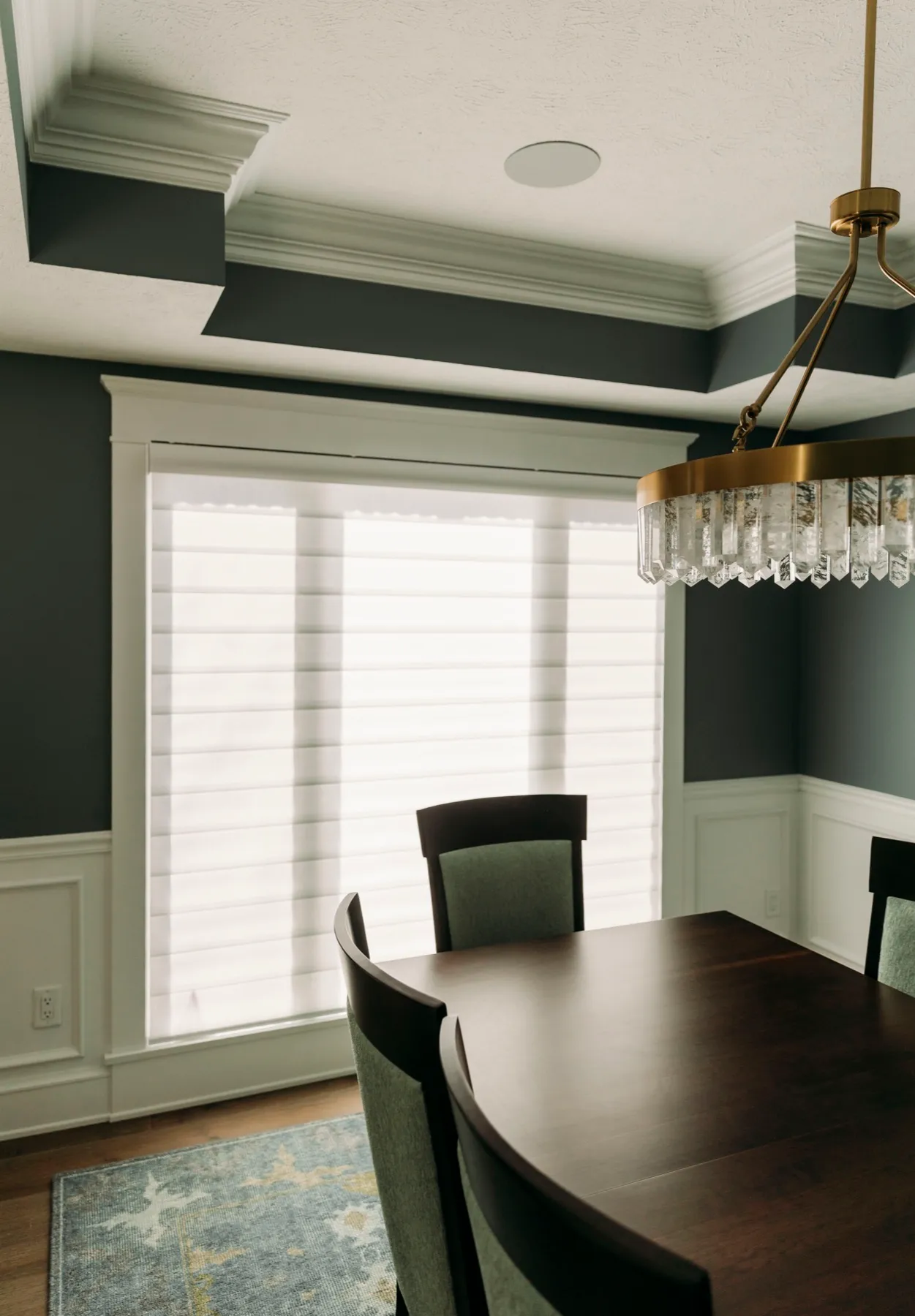 Dining room sliding door with motorized sheer shadings