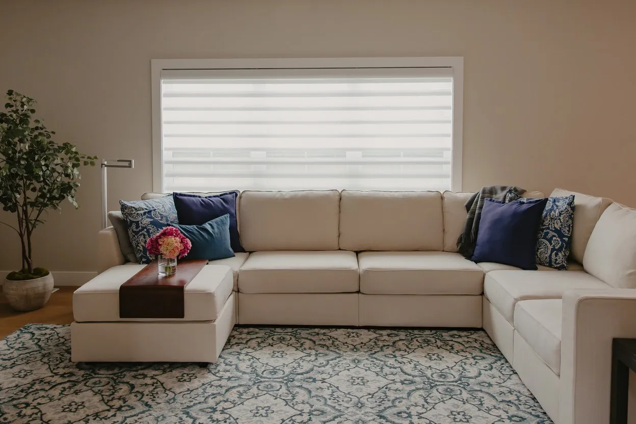 The same living room window after Pirouette® window shadings were installed