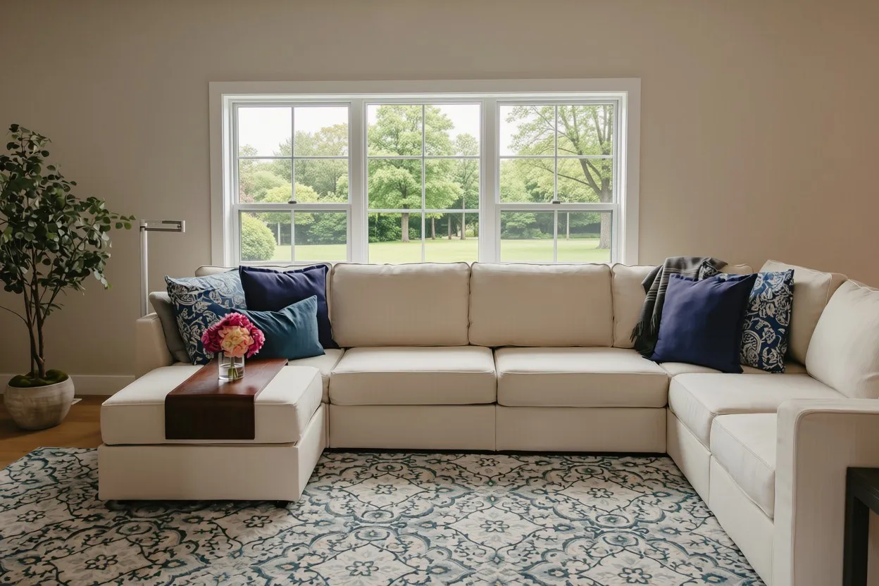 Living room picture window before window treatments
