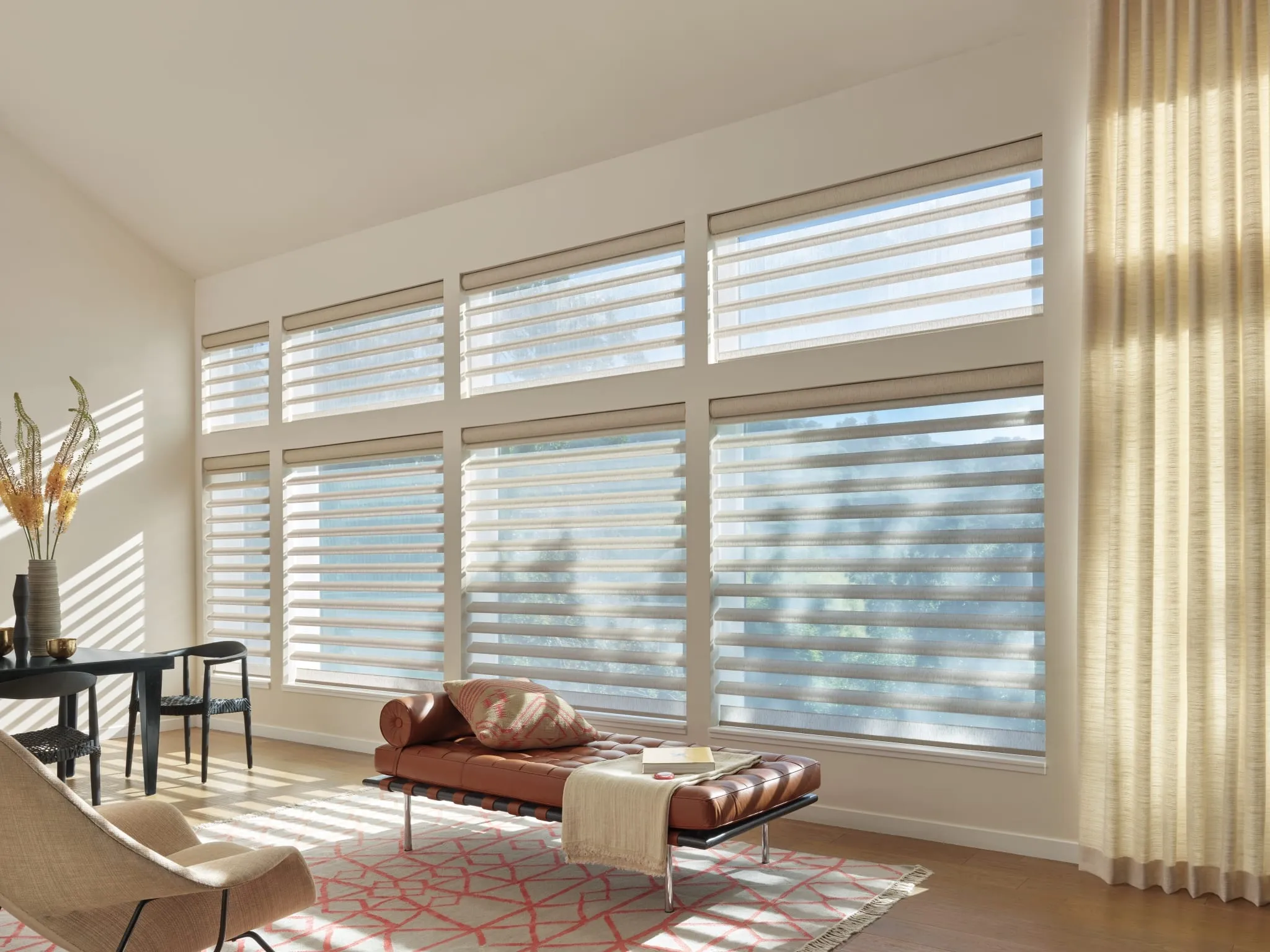 Pirouette® window shadings across a wall of windows